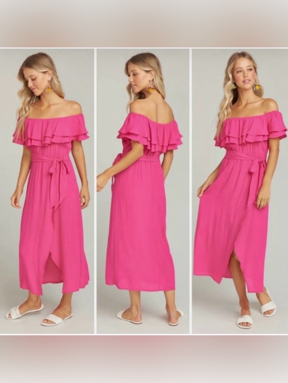 Show Me Your MuMu “Rosie” Off-Shoulder Ruffle Maxi Dress - Hot Pink, Size Small